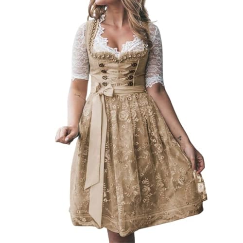 JIAALU Dirndl Damen midi Lang Trachtenkleid Trachtenmode Modernes Oktoberfestdirndl Trachtenrock Kleid Dirndl Germandress Elegant Retro Kleider Trachten Mädchen Cosplay Röcke von JIAALU