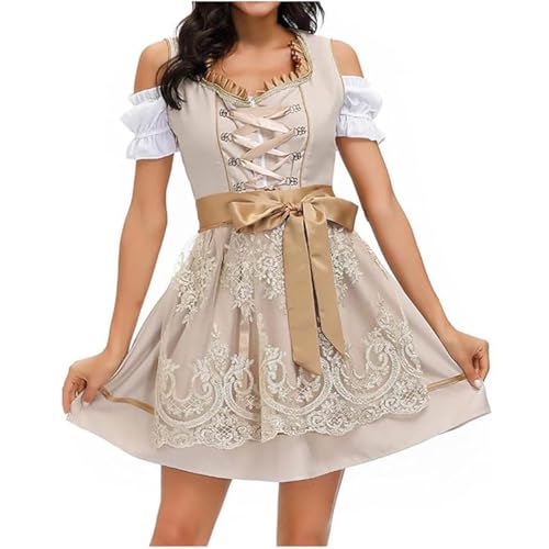JIAALU Dirndl Damen midi Lang Trachtenkleid Trachtenmode Modernes Oktoberfestdirndl Trachtenrock Kleid Dirndl Germandress Elegant Retro Kleider Trachten Mädchen Cosplay Röcke von JIAALU