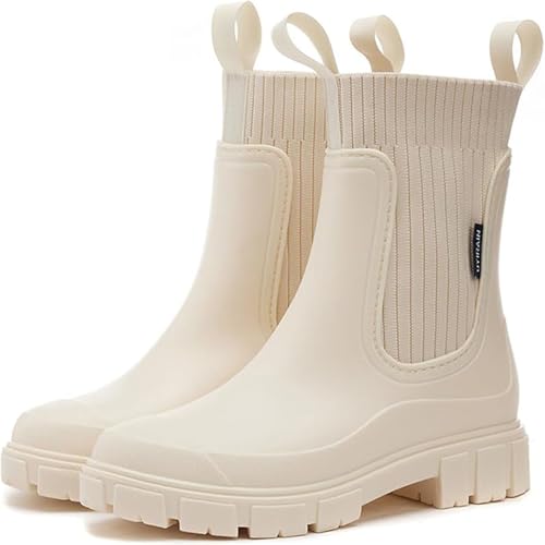 JIAALU Gummistiefel Damen Leicht Mode Regenstiefel Wasserdicht Boots Anti-Rutsch Atmungsaktiv Boots Warme Stiefeletten Gartenschuhe Gummistiefeletten mit Komfort Einlegesohle von JIAALU