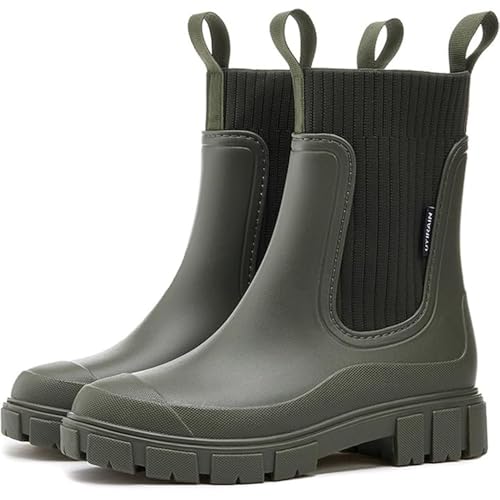 JIAALU Gummistiefel Damen Leicht Mode Regenstiefel Wasserdicht Boots Anti-Rutsch Atmungsaktiv Boots Warme Stiefeletten Gartenschuhe Gummistiefeletten mit Komfort Einlegesohle von JIAALU