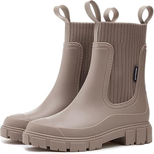JIAALU Gummistiefel Damen Leicht Mode Regenstiefel Wasserdicht Boots Anti-Rutsch Atmungsaktiv Boots Warme Stiefeletten Gartenschuhe Gummistiefeletten mit Komfort Einlegesohle von JIAALU