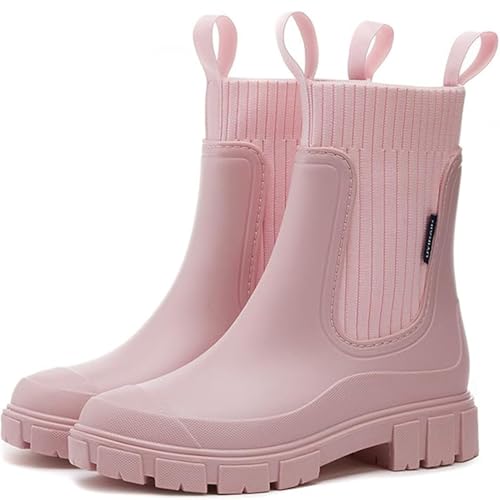 JIAALU Gummistiefel Damen Leicht Mode Regenstiefel Wasserdicht Boots Anti-Rutsch Atmungsaktiv Boots Warme Stiefeletten Gartenschuhe Gummistiefeletten mit Komfort Einlegesohle von JIAALU
