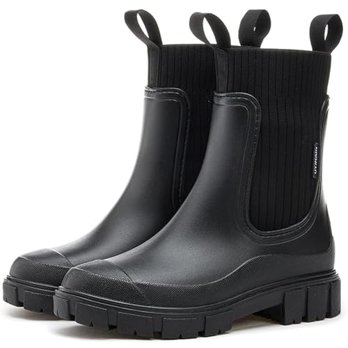 JIAALU Gummistiefel Damen Leicht Mode Regenstiefel Wasserdicht Boots Anti-Rutsch Atmungsaktiv Boots Warme Stiefeletten Gartenschuhe Gummistiefeletten mit Komfort Einlegesohle von JIAALU