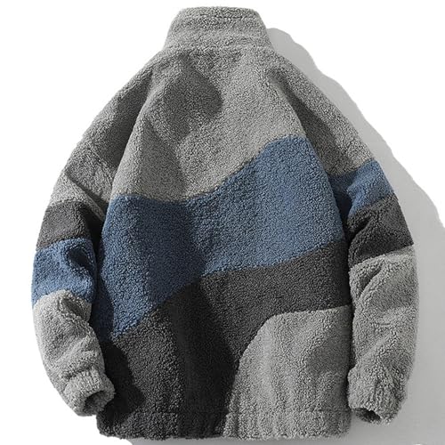 JIAALU Herren Jacke Patchwork Teddyfleece Mit Stehkragen Jacke Oberbekleidung Teddy Fleece mit Stehkragen Winterjacke Sweatjacke Mit Reißverschluss von JIAALU