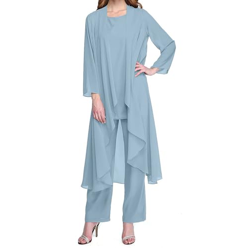 JIAALU Hosenanzug Damen 3-Teiliges Chiffon Shirt Tüll Abendanzug Sets Elegant Vintage 3-Teiliges Set Outfit Hohe Taille Hosenanzug Cocktail Party Festlich Hosenanzug von JIAALU