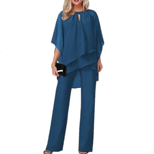 JIAALU Hosenanzug Damen Zweiteiler Chiffon Shirt Tüll Abendanzug Sets Elegant Vintage 2-Teiliges Set Outfit Hohe Taille Hosenanzug Cocktail Party Festlich Hosenanzug von JIAALU