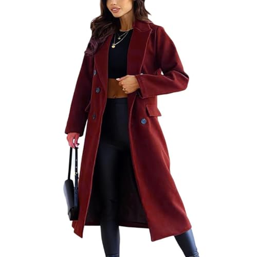 JIAALU Mantel Damen Elegant Lang Wollmantel Mode Umlegekragen Langarm Einfarbig Trenchcoat Warme Outwear Winter mit Gürtel Jacke von JIAALU
