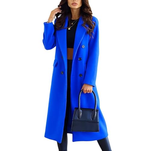 JIAALU Mantel Damen Elegant Lang Wollmantel Mode Umlegekragen Langarm Einfarbig Trenchcoat Warme Outwear Winter mit Gürtel Jacke von JIAALU