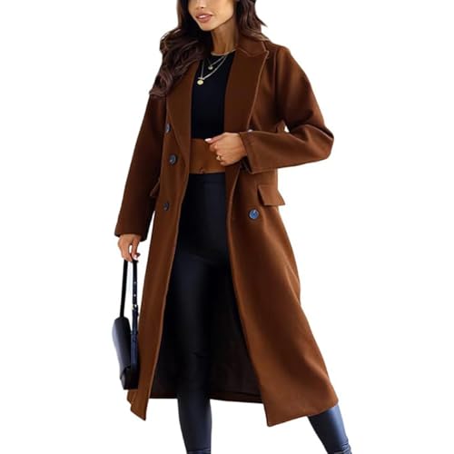JIAALU Mantel Damen Elegant Lang Wollmantel Mode Umlegekragen Langarm Einfarbig Trenchcoat Warme Outwear Winter mit Gürtel Jacke von JIAALU