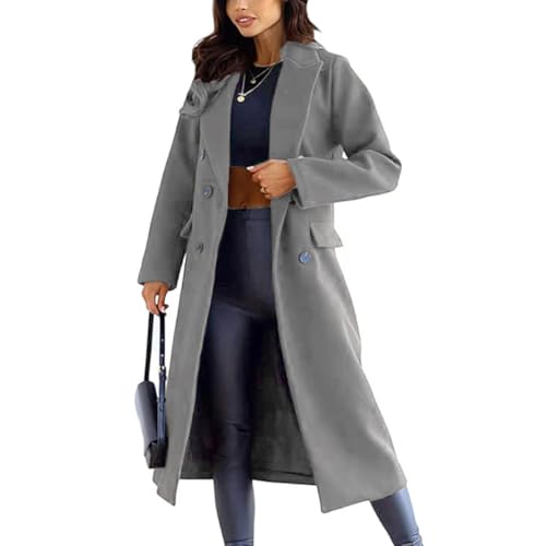 JIAALU Mantel Damen Elegant Lang Wollmantel Mode Umlegekragen Langarm Einfarbig Trenchcoat Warme Outwear Winter mit Gürtel Jacke von JIAALU