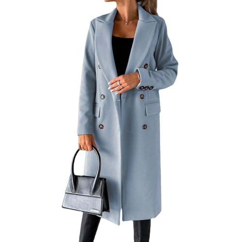 JIAALU Mantel Damen Elegant Lang Wollmantel Mode Umlegekragen Langarm Einfarbig Trenchcoat Warme Outwear Winter mit Gürtel Jacke von JIAALU