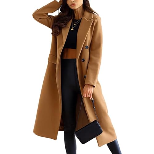 JIAALU Mantel Damen Elegant Lang Wollmantel Mode Umlegekragen Langarm Einfarbig Trenchcoat Warme Outwear Winter mit Gürtel Jacke von JIAALU