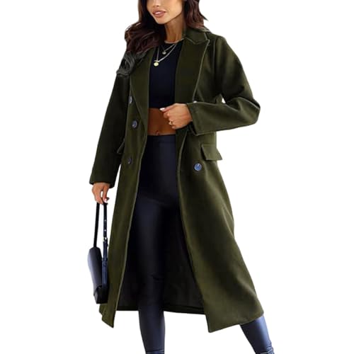 JIAALU Mantel Damen Elegant Lang Wollmantel Mode Umlegekragen Langarm Einfarbig Trenchcoat Warme Outwear Winter mit Gürtel Jacke von JIAALU