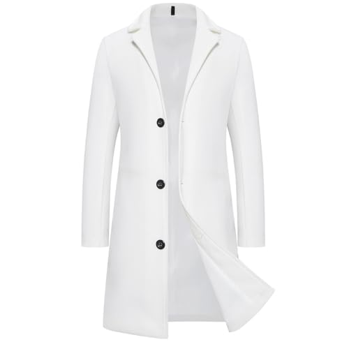 JIAALU Mantel Herren Lange Jacke Slim Fit Casual Wollmantel Wintermantel Kerbkragen mit Knopfleiste Trenchcoat Herrenmantel Winter Warme Oberbekleidung Schwarz Einreiher von JIAALU