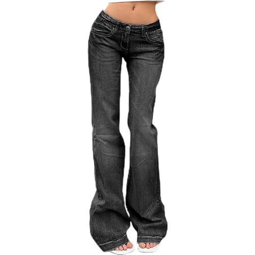 JIAALU Schlaghosen Damen Stretch Skinny Jeanshose Taille Y2K Jeans Bootcut Wide Leg Denim Hose Retro Flared Jeans Bootcut Hüftjeans Lange Pant Vintage Streetwear von JIAALU