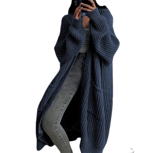 JIAALU Strickjacke Damen Langarm Grobstrick-Cardigan Casual Herbst Winter Lang Strick Strickcardigan Strickmantel mit Tasche von JIAALU