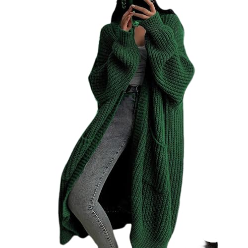 JIAALU Strickjacke Damen Langarm Grobstrick-Cardigan Casual Herbst Winter Lang Strick Strickcardigan Strickmantel mit Tasche von JIAALU