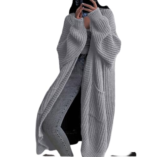 JIAALU Strickjacke Damen Langarm Grobstrick-Cardigan Casual Herbst Winter Lang Strick Strickcardigan Strickmantel mit Tasche von JIAALU
