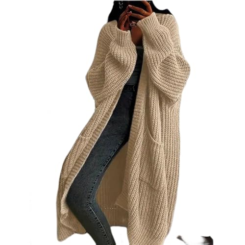JIAALU Strickjacke Damen Langarm Grobstrick-Cardigan Casual Herbst Winter Lang Strick Strickcardigan Strickmantel mit Tasche von JIAALU