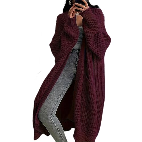 JIAALU Strickjacke Damen Langarm Grobstrick-Cardigan Casual Herbst Winter Lang Strick Strickcardigan Strickmantel mit Tasche von JIAALU