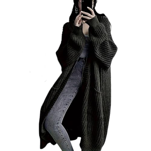 JIAALU Strickjacke Damen Strickjacke Lang Damen Langarm Grobstrick-Cardigan Casual Herbst Winter Lang Strick Strickcardigan Strickmantel mit Tasche von JIAALU