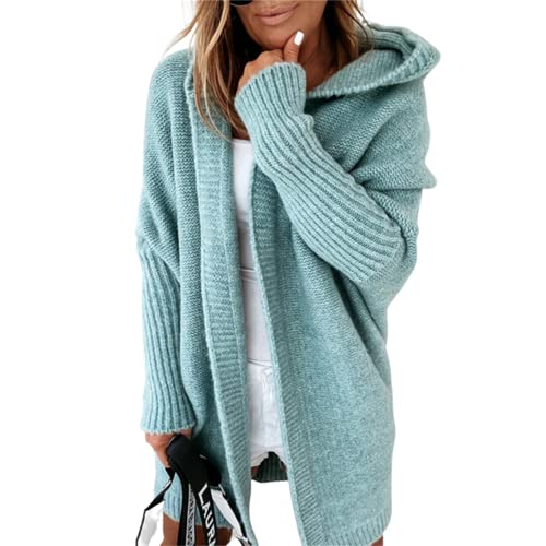 JIAALU Strickjacken Damen LangGrobstrick-Cardigan mit Kapuze Strickcardigan Offener Strickjacken-Long Strickjacke GroßE GrößEn ÜBergangsjacke Gestrickt Causal Swearter Cardigan von JIAALU