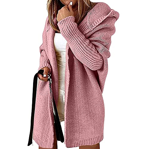 JIAALU Strickjacken Damen LangGrobstrick-Cardigan mit Kapuze Strickcardigan Offener Strickjacken-Long Strickjacke GroßE GrößEn ÜBergangsjacke Gestrickt Causal Swearter Cardigan von JIAALU