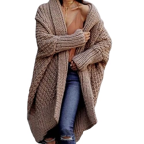 JIAALU Strickjacken Damen LangGrobstrick-Cardigan mit Kapuze Strickcardigan Offener Strickjacken-Long Strickjacke GroßE GrößEn ÜBergangsjacke Gestrickt Causal Swearter Cardigan von JIAALU