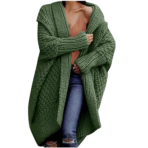 JIAALU Strickjacken Damen LangGrobstrick-Cardigan mit Kapuze Strickcardigan Offener Strickjacken-Long Strickjacke GroßE GrößEn ÜBergangsjacke Gestrickt Causal Swearter Cardigan von JIAALU