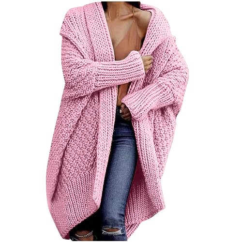 JIAALU Strickjacken Damen LangGrobstrick-Cardigan mit Kapuze Strickcardigan Offener Strickjacken-Long Strickjacke GroßE GrößEn ÜBergangsjacke Gestrickt Causal Swearter Cardigan von JIAALU