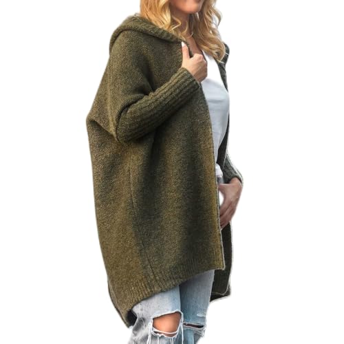 JIAALU Strickjacken Damen LangGrobstrick-Cardigan mit Kapuze Strickcardigan Offener Strickjacken-Long strickjacke GroßE GrößEn ÜBergangsjacke Gestrickt Causal Swearter Cardigan von JIAALU