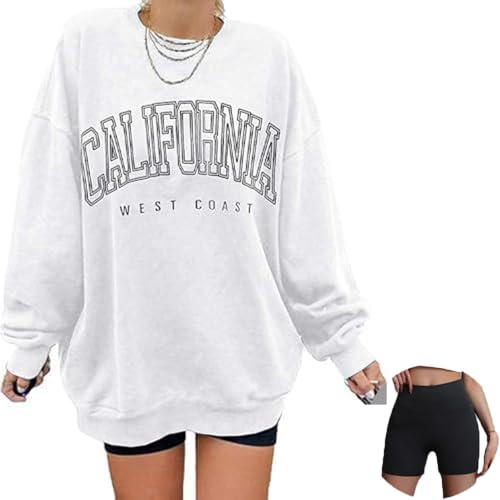 JIAALU Sweatshirt Damen Set Pullover Damen Herbst Sweatshirt Oversize Rundhals Vintage Pullover Langarmshirt und Bottom Los Angeles Übergroße Oberteile Tops ohne Kapuze Los Angeles Vintage Drucken von JIAALU