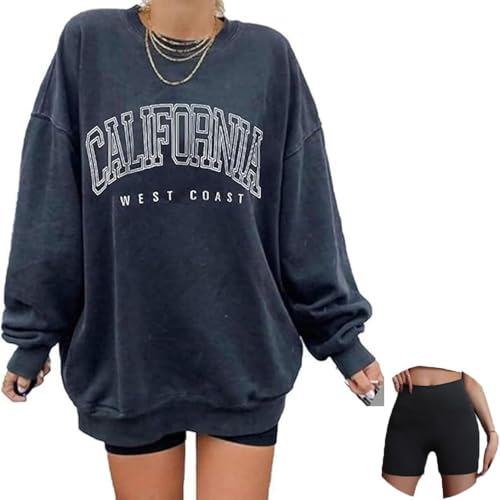 JIAALU Sweatshirt Damen Set Pullover Damen Herbst Sweatshirt Oversize Rundhals Vintage Pullover Langarmshirt und Bottom Los Angeles Übergroße Oberteile Tops ohne Kapuze Los Angeles Vintage Drucken von JIAALU