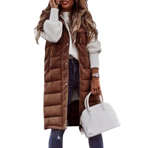 JIAALU Weste Damen Lang Steppweste Winter Daunenweste ÜbergangswesteWinterjacke Longweste Winterweste Leichte Warm Gesteppt Casual Reißverschluss Pufferjacke mit Kapuze JIAALU Weste Damen Lang Steppweste Winter Daunenweste ÜbergangswesteWinterjacke Longweste Winterweste Leichte Warm Gesteppt Casual Reißverschluss Pufferjacke mit Kapuze von JIAALU