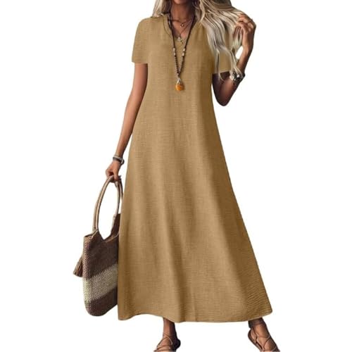 JIAALU langes Leinenkleider für Damen 2025 lässiges Schlichtes V-Ausschnitt kurzärmliges Maxikleid fließendes Sommerkleid für Strand und Urlaub JIAALU langes Leinenkleider für Damen 2025 lässiges Schlichtes V-Ausschnitt kurzärmliges Maxikleid fließendes Sommerkleid für Strand und Urlaub von JIAALU