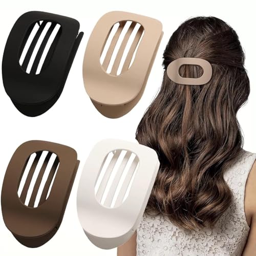 Benglatt Haarspange, 4/6 Stück Entenschnabel Haarspange Damen, Matte Große Rutschfest Flat Claw Clip, Flache Haarklammer, Starker Halt Seitliche Haarklammern (4C) von JIABAOZ