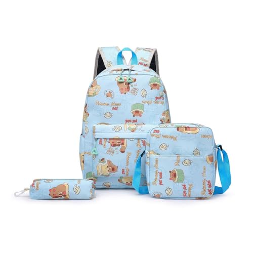 Capybara Backpack for School, Kawaii Capybara School Bag, Lightweight Large Capacity Cartoon Backpack with Pencil Case for Kids, Teens, and Students (Blue) von JIABAOZ