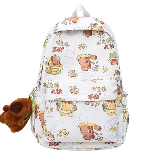 Capybara Rucksäcke, Capybara Schulrucksack Sachen, Schulrucksack Mädchen,lässig Kinderrucksack Cute Cartoon Backpack School Schultasche (White) von JIABAOZ