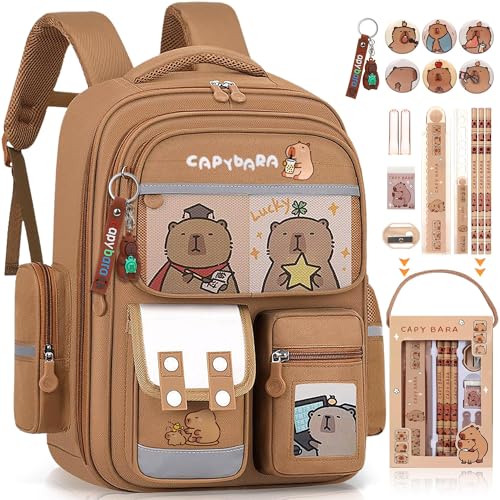 JIABAOZ Capybara Backpack for Kids - Cartoon Schoolbag Backpack Laptop Bookbags for Boys Girls Anti Travel Casual Daypacks New Semester Gifts Set with Pins, Keychian, Stationer von JIABAOZ