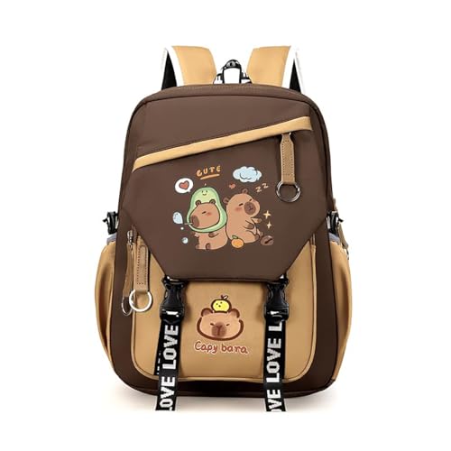 JIABAOZ Capybara Rucksack Kinder, Capybara Rucksack Set mit Federmäppchen & Tragetasche, Schulrucksack Groß für Mädchen, Kawaii Design für Schule & Freizeit (A) von JIABAOZ