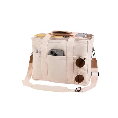 JIABAOZ Damen Mittelgroß Handtasche Canvas Satchel Tote Bag Schultertasche Shopper Für Bücher Alltag Arbeit Satchel Handbags (Cremeweiß) von JIABAOZ