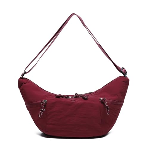 JIABAOZ Halbmond Umhängetasche Damen,Hobo Tasche,Nylon Crossbody Bag Damen Mehrere Taschen Schultertasche Mit Verstellbarer Schultergurt,große Kapazität Für Reisen Arbeit Uni (Rot) von JIABAOZ