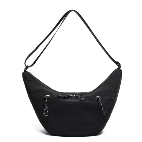JIABAOZ Halbmond Umhängetasche Damen,Hobo Tasche,Nylon Crossbody Bag Damen Mehrere Taschen Schultertasche Mit Verstellbarer Schultergurt,große Kapazität Für Reisen Arbeit Uni (Schwarz) von JIABAOZ