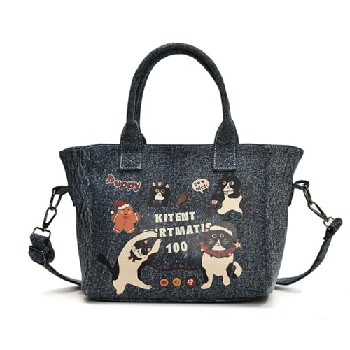 JIABAOZ Katzen-Umhängetasche,Frauen Schulter Beutel, Segeltuch Tasche Maedchen,Handtaschen Strand Taschen Handtaschen (Dunkelblau) von JIABAOZ