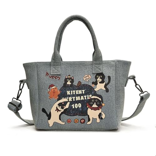 JIABAOZ Katzen-Umhängetasche,Frauen Schulter Beutel, Segeltuch Tasche Maedchen,Handtaschen Strand Taschen Handtaschen (Hellblau) von JIABAOZ