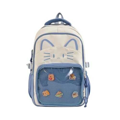JIABAOZ Kawaii Cat Ita Bag Rucksack mit Anstecknadel-Display, stilvolle Reisetasche für Frauen, leichtes Design für Modeliebhaber (Blau) von JIABAOZ