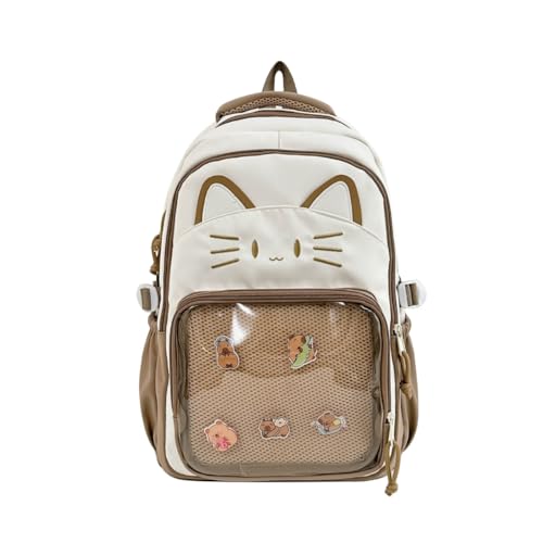 JIABAOZ Kawaii Cat Ita Bag Rucksack mit Anstecknadel-Display, stilvolle Reisetasche für Frauen, leichtes Design für Modeliebhaber (Khaki) von JIABAOZ