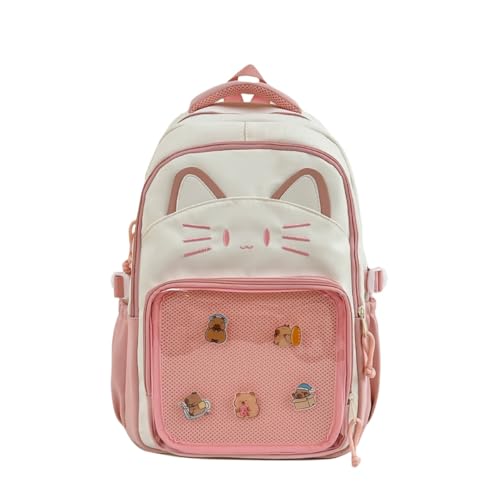 JIABAOZ Kawaii Cat Ita Bag Rucksack mit Anstecknadel-Display, stilvolle Reisetasche für Frauen, leichtes Design für Modeliebhaber (Pink) von JIABAOZ