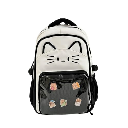 JIABAOZ Kawaii Cat Ita Bag Rucksack mit Anstecknadel-Display, stilvolle Reisetasche für Frauen, leichtes Design für Modeliebhaber (Schwarz) von JIABAOZ