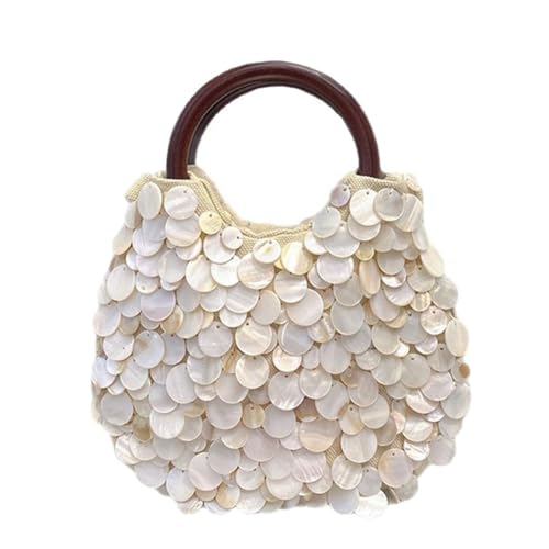 JIABAOZ Muschelperlen Geldbörse, Muschel Perlen Pailletten Tragetasche für Damen, Sommer Strand Tragetasche, Handgemachte Muschelperlen Pailletten Tasche mit Henkel (Small) von JIABAOZ